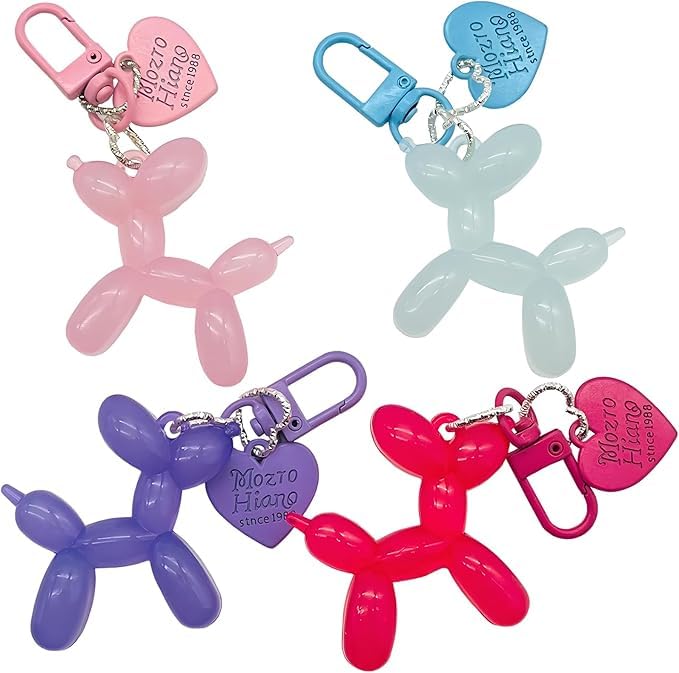 Bukela Jelly Balloon Dog Keychain Set, 4 PCS Cute Keychain Set Bulk with Colorful Designs, Bag Handbag Backpack Purse Charm Accessories