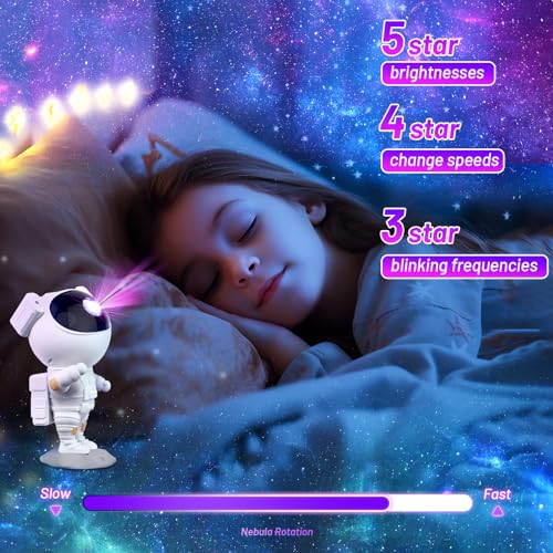 Image of Plastic Star Projector, Astronaut Galaxy Night Light with Nebula, 8 Modes, Remote Control and 360 Rotation Lamp, LED White Ceiling Bedroom