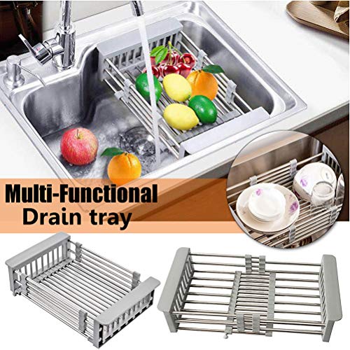 AIJIANG Estante de Drenaje Platos, Estante de Secado de Platos Extensible sobre el Fregadero Cesta de escurridor de Acero Inoxidable con Brazos Ajustables Cover