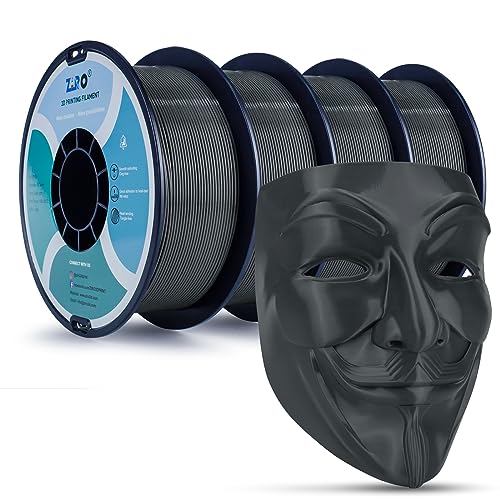 Image of ZIRO 3D Printer Filament 2.2lbs x 4 Spool, Tougher & Stronger, Dark Gray | Fit for Most FDM 3D Printer, 1.75mm 1KG Spool, Dimensional Accuracy + /-0.03mm, Colorful PLA FilamenT