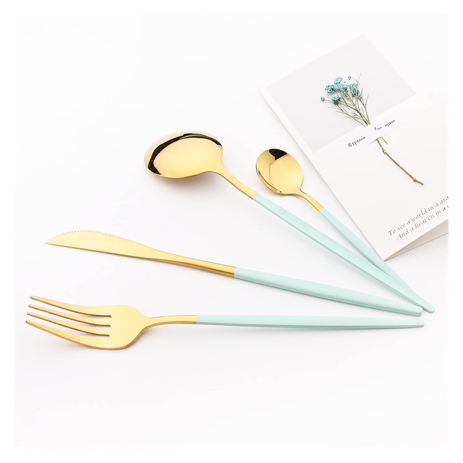 30pcs Menthe Vert Or en Acier Inoxydable Service De Vaisselle Miroir Fourchette Cuillère À Café Cuillère À Café Couverts Cuisine Couverts Ensemble Leisurely (Color : Noir)