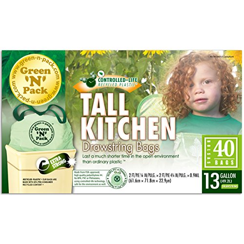 Green N Pack 13 Gallon Tall Kitchen Drawstring Bag, Tall Kitchen Trash Liners