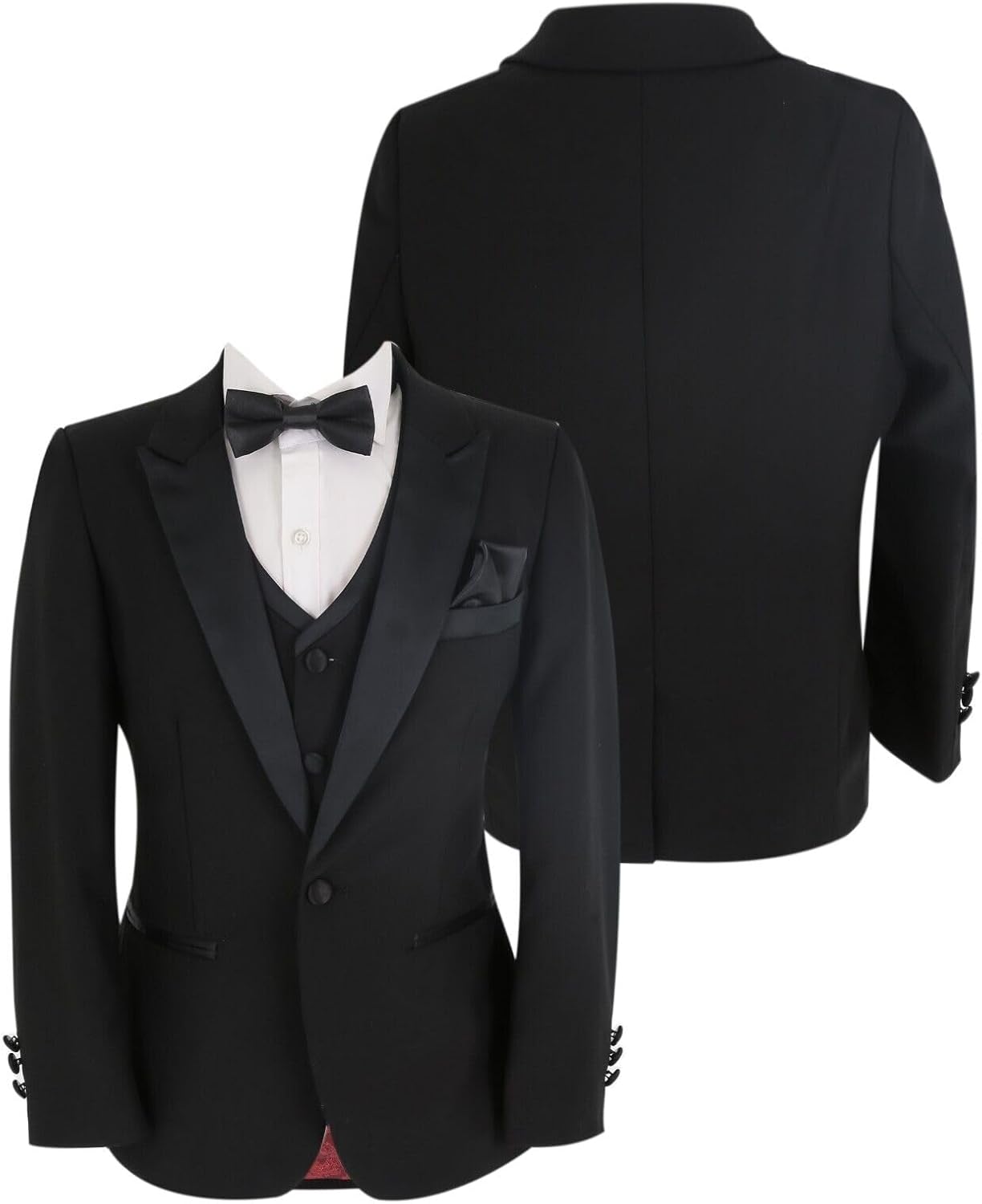 Mens Boys Tuxedo Black Suit Formal Tailored Fit 3 Piece Set, Wedding Birthday Dinner Party Father and Son Set
