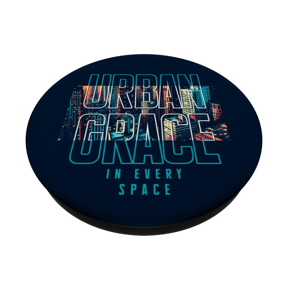 Urban Grace in Every Space Abstract Cityscape PopSockets Swappable PopGrip, Black - Image 2