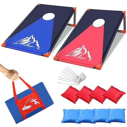 OBOVO Portable Cornhole Game Corn Hole Toss Set with PVC Framed Bean Bags and Carrying Bag for Backyard Lawn Beach Games Camping Corn Hole Outdoor Games
