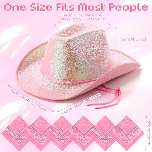 Image of Coume 12 Pcs Sparkly Adults Cowboy Hat and Bandanas Women Men Western Glitter Cowgirl Party Hats with Adjustable Drawstring