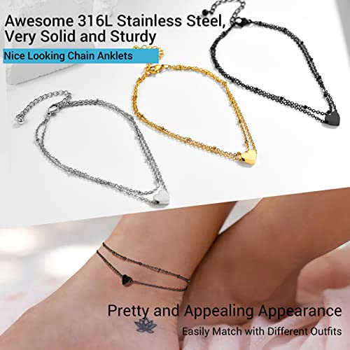 Prosteel Beach Jewelry Black Ankle Bracelets For Women Heart Chain Anklet Bracelet Black Layered Anklets #TOP5