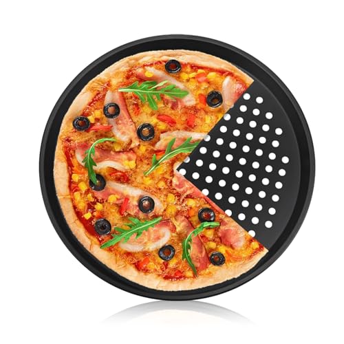 OXDFK 12-Inch Nonstick Pizza Pan with Holes, Perforated Carbon Steel Pizza Tray for Oven, Round...