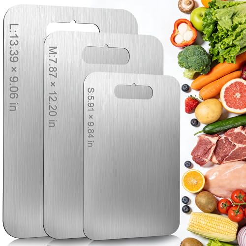 Tabla de Cortar de Acero Inoxidable - Juego de 3 Piezas (Mediana, Grande y Extra Grande), Tablas Dobles para Carnes, Verduras y Frutas, Aptas para Lavavajillas miniatura 1