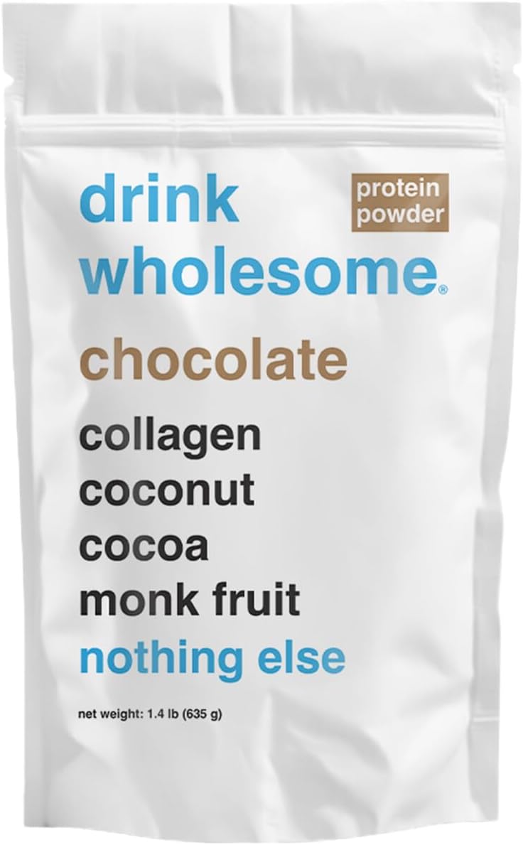 drink wholesome Chocolate Collagen Protein Powder for Sensitive Stomachs | Minimally-Processed, Whole-Food Protein | Additive-Free, Dairy-Free, Gluten-Free | Low FODMAP