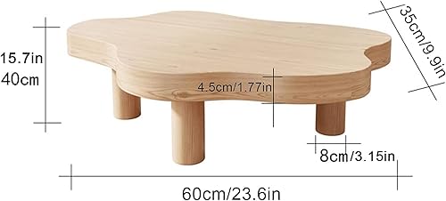Miniatura 9 de HM&DX Mesa auxiliar de madera irregular en forma de nube, mesa auxiliar gruesa de esquina redonda, mesa de cóctel moderna con 3 patas para muebles