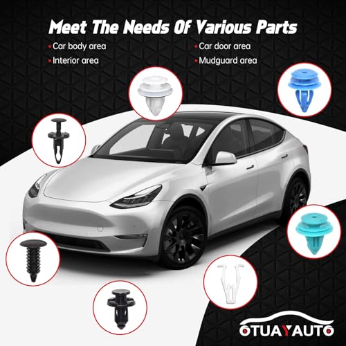 Clips de remache OTUAYAUTO para parachoques de Tesla con 15 tamaños y herramienta de extracción 6