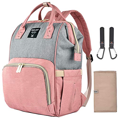Diaper Bag Backpack, Waterproof,Large Capacity Durable Baby Bags(PinkGray)