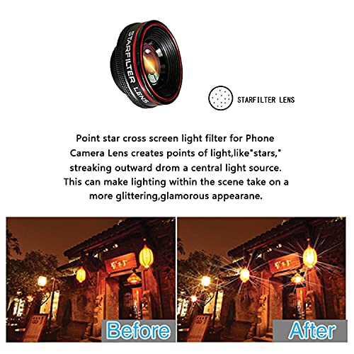 Phone Camera Lens,Clip on Cell Phone Lens kit 5 in 1, 235° Fisheye Lens + 25X Macro Lens + 0.62X Super Wide Angle Lens,Starlight+Kaleidoscope,for Most iPhone Android Phones and Smartphones Black - Thumbnail 5