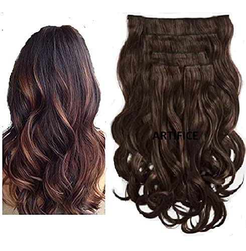 Image of Artifice 6pc set Multi Layered Wavy 24 Inches Long Curly Silky Hair Extension Maroon Highlighted with Brown