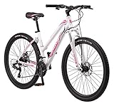 Mongoose Switchback Trail Hardtail Mountain Bike for Adult Men Women, Front Suspension, 21-Speed, 27.5-Inch Wheels, Mechanical Disc Brakes, Small Frame, White