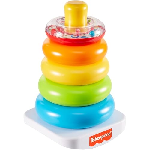 Fisher-Price Baby Stacking Toy Rock-A-Stack, Roly-Poly Base with 5 Colorful Rings for Ages 6+ Months