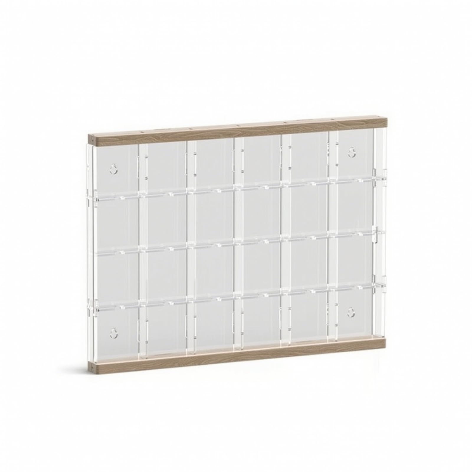 Wandmontage-Display mit Holzoptik wandmontiert Setzkasten wandmontierbar Sammlervitrine für Sammler, Wanddekoration, 66x66mm, 24 Schlitze
