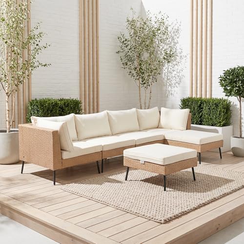 VINGLI 6-Piece Patio Furniture Set, All-Weather Wicker Outdoor Sectional Sofa with Thick Cushions,...