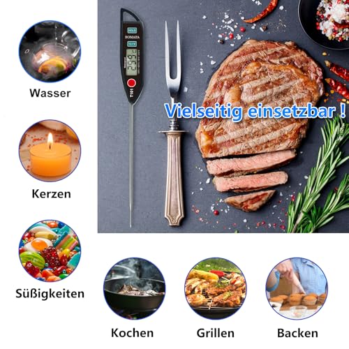 Foto von BOMATA Wasserdichtes IPX7 Thermometer, geeignet für Wasser, Flüssigkeiten,Kerzen und Kochen.Sofort ablesbares Lebensmittelthermometer mit langer Sonde,geeignet für Kochen,Fleisch,Grillen!T101 schwarz