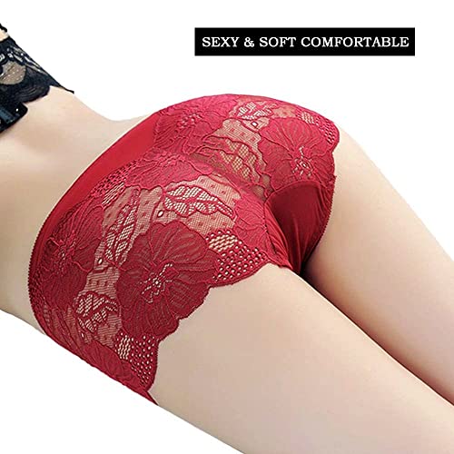 Image of PHOLEEY Womens Sexy Underwear Lace Panties High Waisted Plus Size Ladies Brief for Women 5-Pack