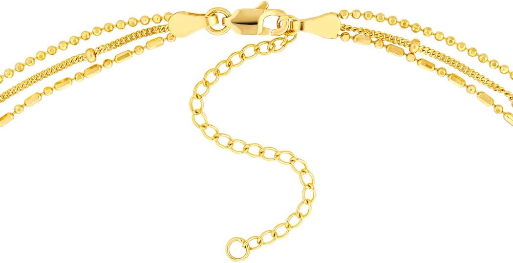 JewelryWeb 14k Yellow Gold Mixed Bead Triple Strand Adjustable Necklace 18 Inch Strand Necklace for Women