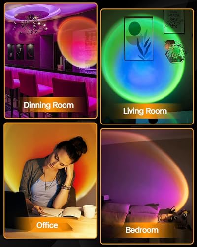 Image of Sunset Projection Lamp with Remote | 16 Color Changing LED Night Light | 360 Rotating Mood Lamp for Bedroom, Photography, Parties, Home Decor (Multicolor, Plastic)