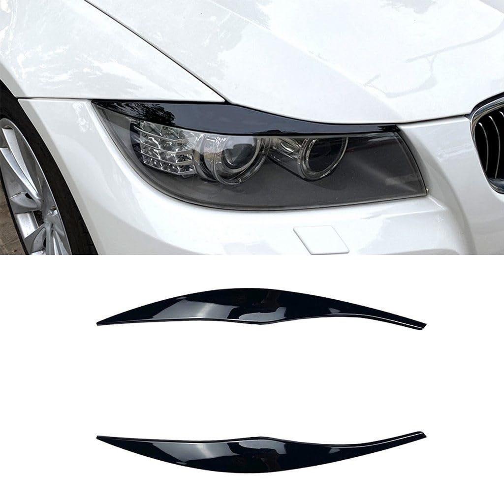 1 para reflektorów samochodowych, brwi, osłona na powieki, Compatible With serii 3 E90 E91 320i 330i 2005-2012, naklejki na osłonę na powieki(Glossy black)