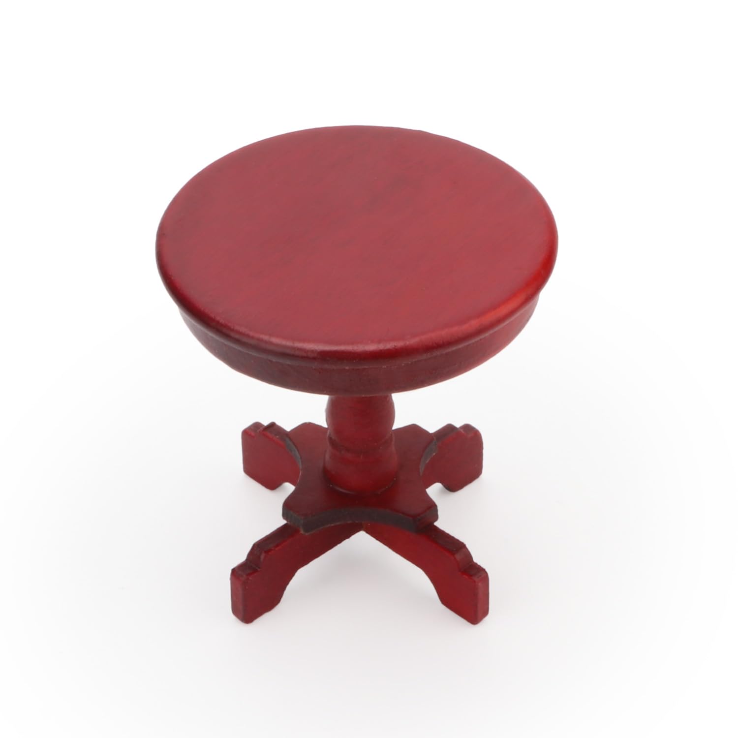 Miniature Dollhouse End Table 1:12 Scale Wooden Furniture Round Side Tea Table Model for Dollhouse Acessories Coffe Table Living Room Scene Decoration (Red)