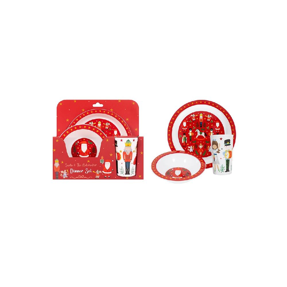 Yöl Christmas Kids Dinner Set Santa And Nutcracker Red Toddler Xmas Dinner
