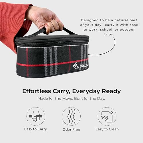 Image of Favria Insulated Lunch Bag for Office Use, College & School | Men Women Lunch Box Carry Bag | Kids Tiffin Bags | Holds 3 Containers | Cutlery Pocket (Flat Black Lunch Bag)