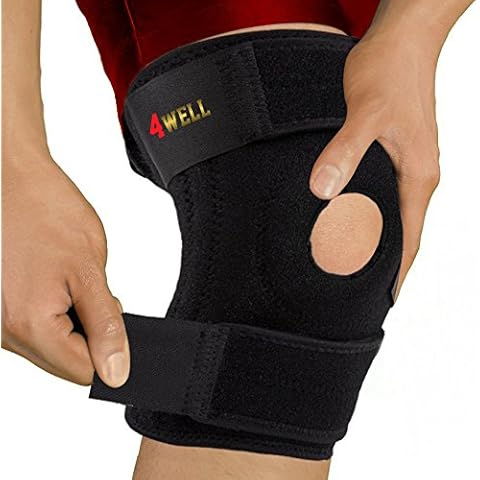 4well Knee Patella Support Brace for Men Women - Best Open Patella Knee Stabilizer for Walking Injury Recovery Running Sport ACL | Non Slip Comfortable Adjustable Knee Brace Neoprene Cover