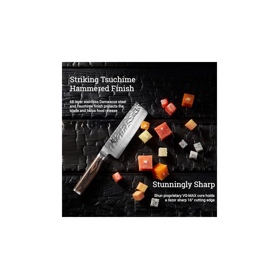 Shun Premier 5.5" Nakiri Knife, Handcrafted Japanese Vegetable Knife, VG-MAX Core with Damascus Stainless Steel Cladding, Pakkawood Handle, Slicing Knife for Professional and Home Chefs