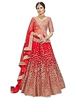 Zeel Clothing Womens Net Lehenga Choli Semi-Stitched Red Wedding Bridal Latest New Free Size