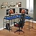 Panana L Shaped Computer Desk with LED Lights and Power Outlet, Reversible Corner Office Desk with Monitor Stand, L Shaped Gaming Desk for Home Office Bedroom (Black)