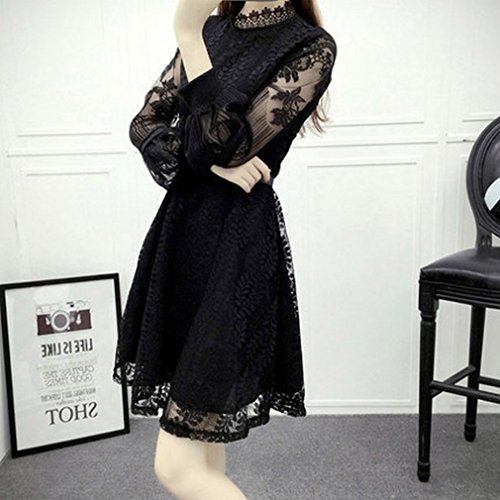 Robe de dentelle noire taille mince avec manches creuses