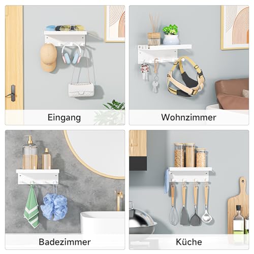 YYBO Schlüsselbrett Mit Ablage, Hundegarderobe Metall, Schlüsselhalter Wand, Schlüsselbrett Weiß Schlüsselablage, Hundeleinen Halterung für Flur, Eingangsbereich, Selbstklebend or Bohren