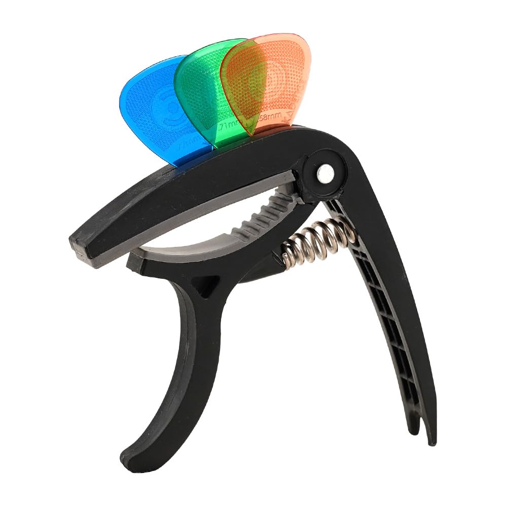 Kadence CAPO-HG3 Guitar Capo Combo Kit | Trigger Style Nylon Grade 6 Capo + 3 Hostile-Grip Picks + Bridge Pin Remover | Universal Fit for Acoustic, Electric, Classical Guitar & Ukulele | Matte Black-image-14