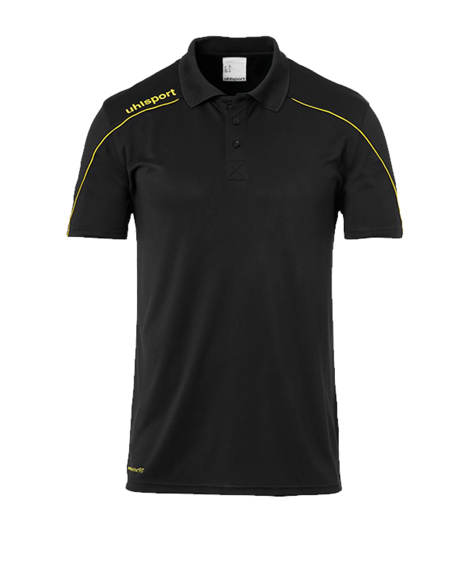 Uhlsport Stream 22 Polo Shirt - Black/Lime Yellow, Medium