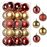 Alupssuc 30pcs Christmas Balls Ornaments Set, Shatterproof Decorative for Xmas Tree Decor Holiday Wedding Party Home Decoration Hooks Included, Red & Gold( 2.36-Inch)