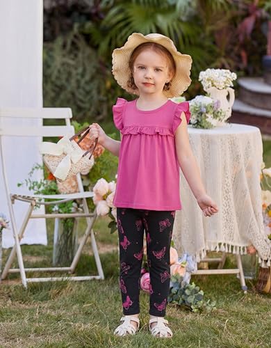 Image of Arshiner Toddler Girls 2-Piece Outfits Ruffle Sleeve Tee & Elastic Waist Pants Kids Summer Clothing Set For 2-10 Years