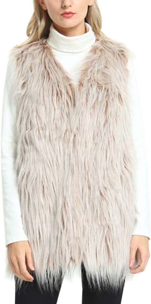 Women's Faux Fur Vest, Fashion Winter Fluffy Faux Fur Vest Coat Waistcoat Jacket with Pockets