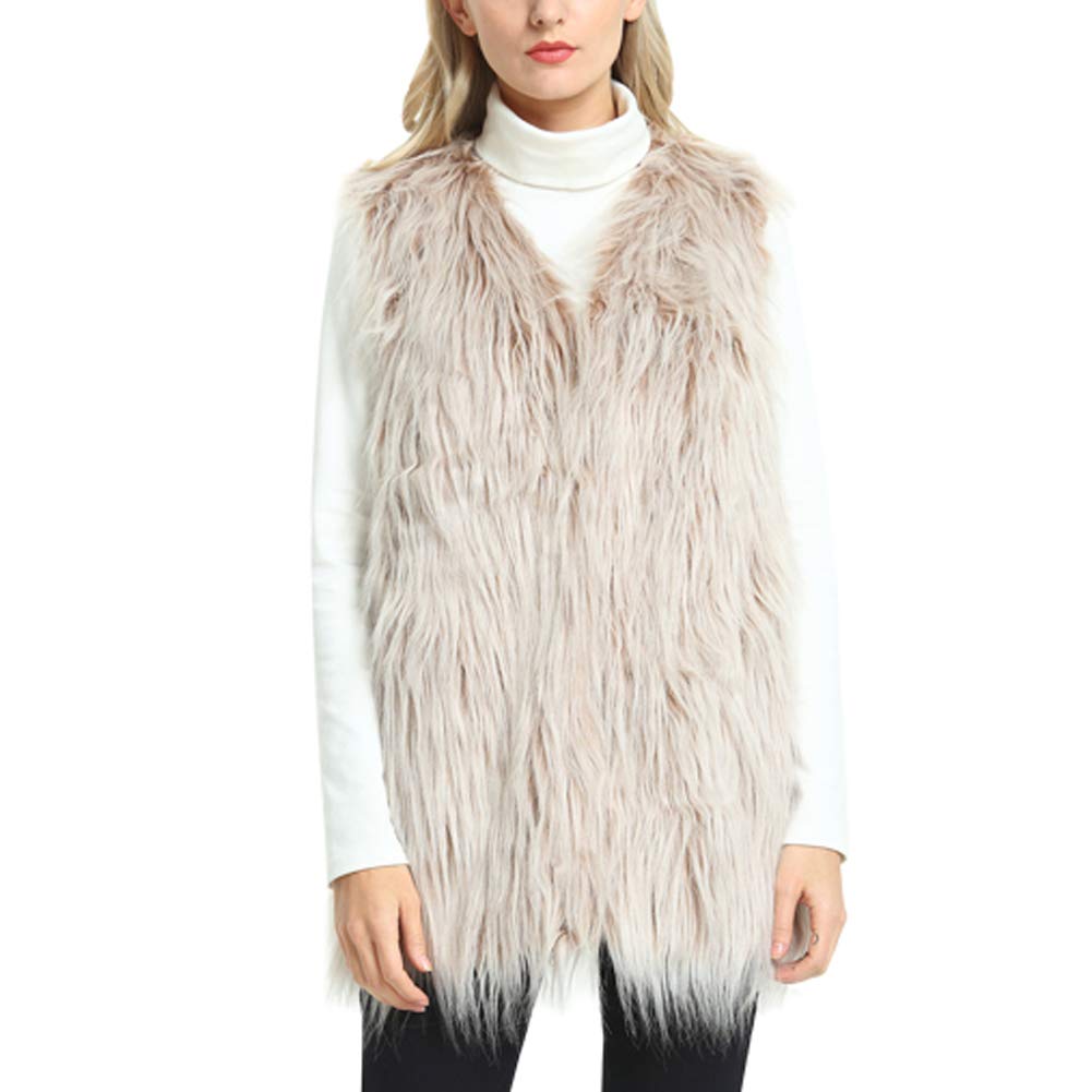 Women's Faux Fur Vest, Fashion Winter Fluffy Faux Fur Vest Coat Waistcoat Jacket with Pockets