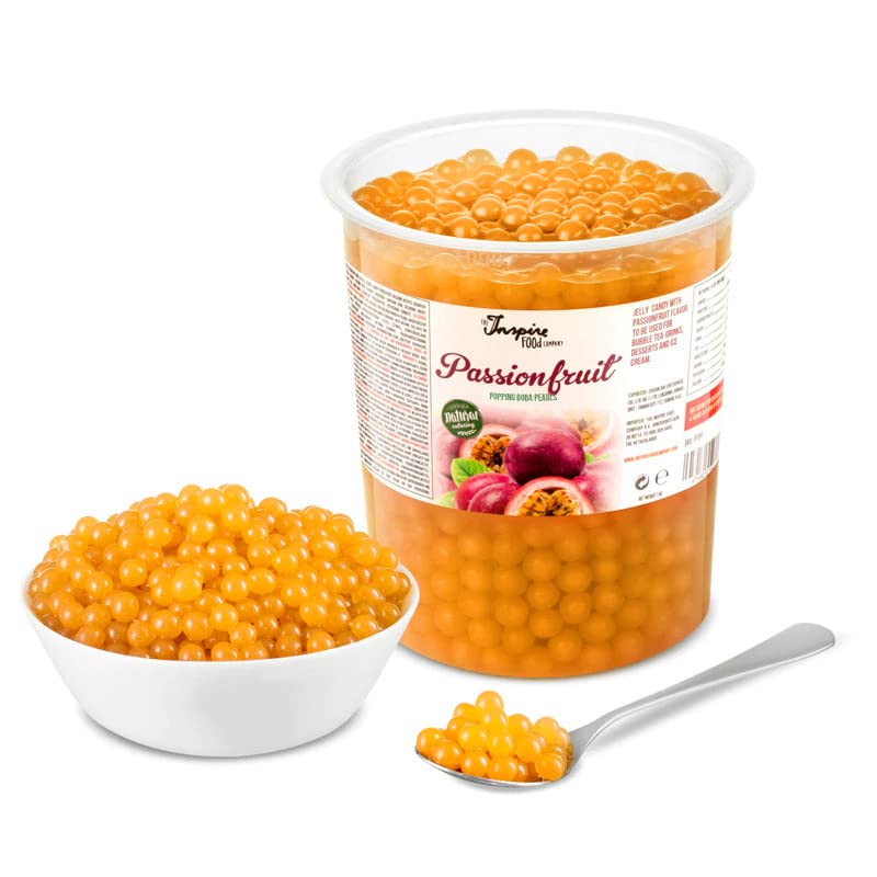 INSPIRE FOOD Perlas de Fruta para Bubble Tea de Maracuyá - 1 KG - Popping Boba | 100% vegano y sin gluten, sin colorantes.