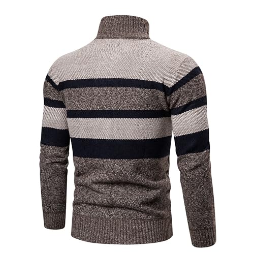 JEKE-DG Men's Stripe Print Full Zip Cardigan Sweater Stand Collar Knitted Sweater Casual Knitwear Sweaters with Pockets2