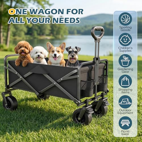Miniatura 3 de 100L Carro Plegable Playa, Carro Playa Ruedas Grandes de Alta Capacidad de Carga, Ruedas Grandes Todoterreno, Capacidad 100KG Carrito de Playa para Jardín, Camping, Compras, Negro