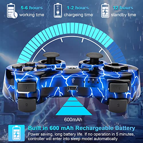 Blue Wireless Gamepad Works With Ps3 Controller, Oubnag For Ps3 Remote Compatible With Playstation 3 Cooling Game Controllers For Ps-3 Gift For Kids Boy Girl Man (2022 New Lightning Blue Pa3 Joystick) #TOP4