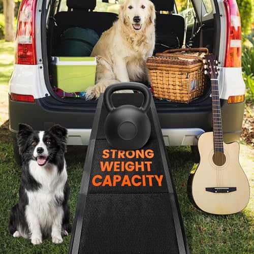 Hunderampe, 180 x 50cm Hunderampe Auto Klappbar, rutschfest Hunderampen für Autos, LKWs und SUV, bis 110 kg, Rampe Hund für Große und ältere Hunde, Aluminiumrahmen, Extra Lang