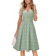 Newshows Women's Summer Short Sleeve Dress V Neck Floral Casual Faux Wrap Party Midi Sundress wit...