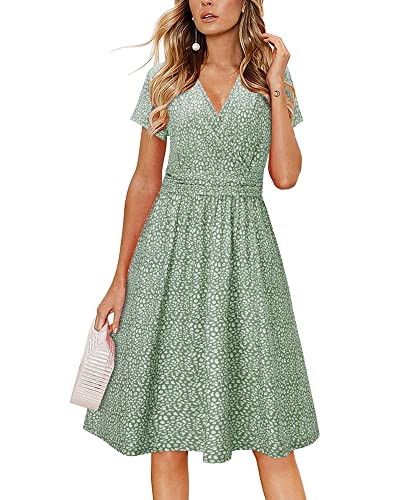 Image of Newshows Womens Summer Short Sleeve Casual Dresses V Neck Floral Vacation Sundress Faux Wrap Midi Dress with Pockets